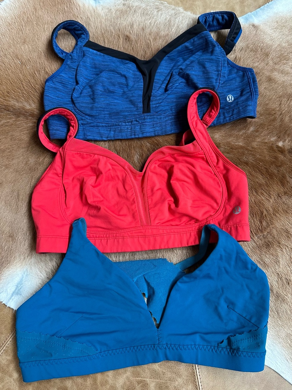 LULULEMON ATHLETICA Bras Blue, Red & Teal Women’s Sports Bras Trio - 3 Total